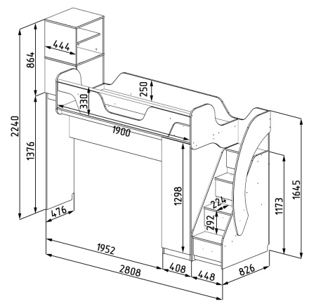 Кровать-чердак коллекции Модница + кровать 190х90 Модница от Династия Kids