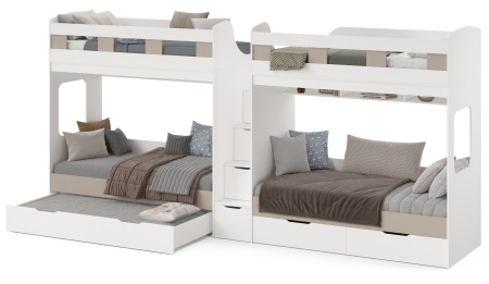 Кровать Квартет + кровать Дабл (цвет белый) 190х90