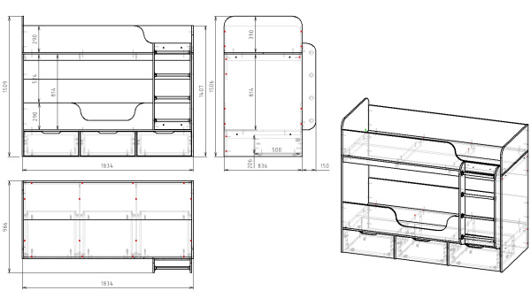 Двухъярусная кровать Малыши Двойняшки 180х80 (цвета разные) от Династия Kids