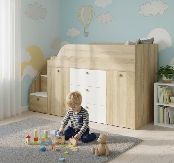 Кровать-чердак Хэппи-2 (цвета разные) 180х80 от Династия Kids