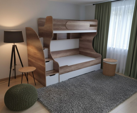 Кровать двухъярусная Биг 120х200 (дуб каньон + белый) от Династия Kids