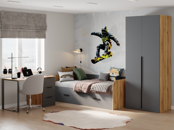 Полка настенная 1200 мм коллекции Брайт Графит от Династия Kids