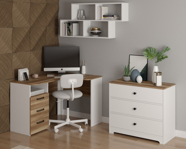 Рабочая зона для школьника: угловой стол + комод + полка от Династия Kids