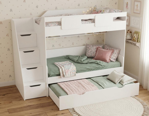 Кровать-чердак Мозаика + кровать Двушка (вяз швейцарский) 190х90 от Династия Kids