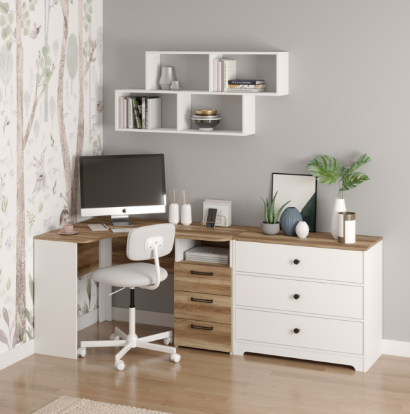 Комплект мебели: стол угловой Твой Стиль + полка Юниор + комод Норд от Династия Kids