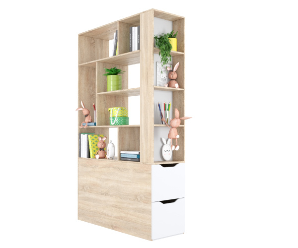 Стеллаж-перегородка Стиль (дуб сонома) ширина 1200 мм  от Династия Kids