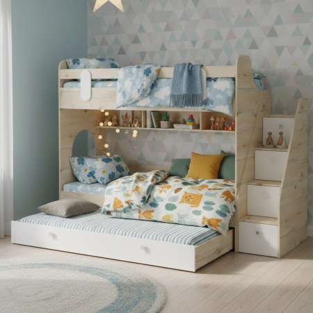 Кровать Фортуна-3 (корпус белый + фасады дуб сонома) 190*80 от Династия Kids