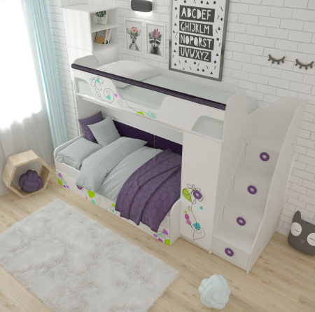 Кровать-чердак коллекции Цветы + кровать 190х90 Цветы от Династия Kids