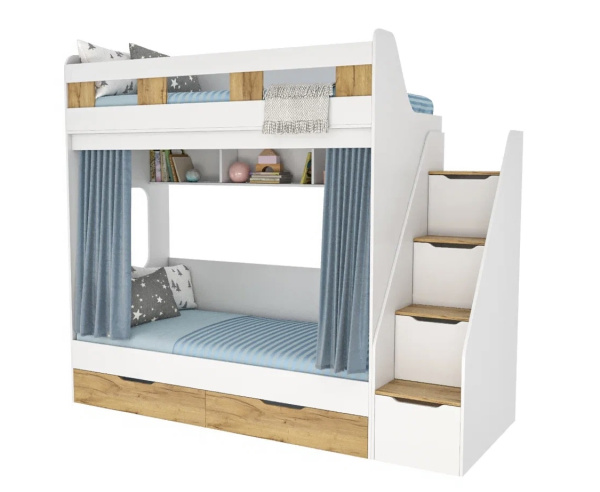 Кровать двухъярусная Твинс 190х90 (дуб золотистый + белый)