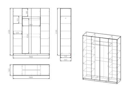 Шкаф 4-х створчатый Практик  от Династия Kids