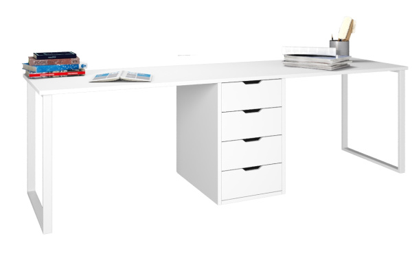 Стол Дуэт 2400 мм (белый + опоры белые). Столешница 22 мм от Династия Kids