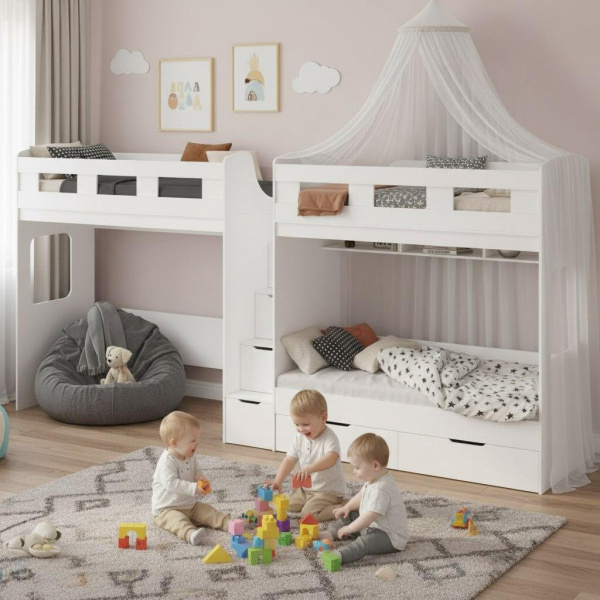 Кровать 3-х ярусная Квартет (цвет белый)