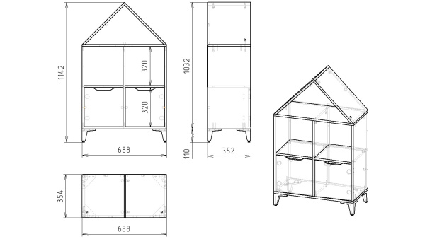 Стеллаж-Домик 4 (цвет:белый)  от Династия Kids