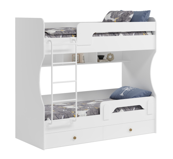 2-х ярусная кровать Омега 190х80 (цвет белый + лестница белая) от Династия Kids