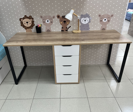 Стол Дуэт 1800 мм (дуб каньон + опоры черные). Столешница 22 мм от Династия Kids