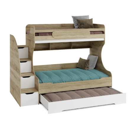 Кровать БИГ 120х200 (дуб сонома+белый)  от Династия Kids