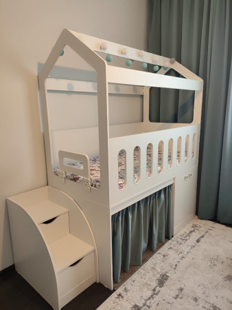 Кровать-чердак 160х80 Теремок (цвет белый) от Династия Kids