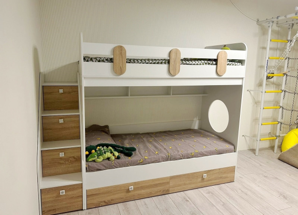 Кровать двухъярусная Фортуна-2 (дуб сонома + белый) 180х80 от Династия Kids