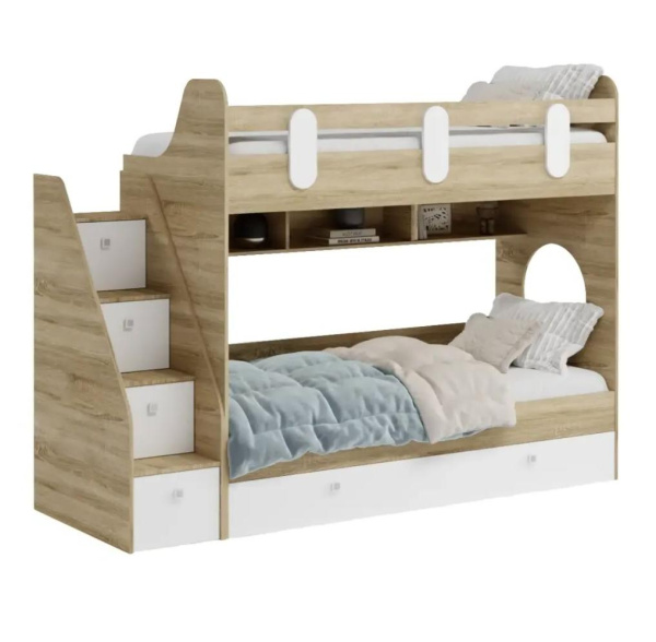 Кровать Фортуна-3 (корпус дуб сонома + фасады белые) 190х80 от Династия Kids