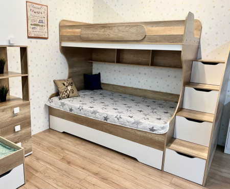 Кровать двухъярусная Биг 120х200 (дуб каньон + белый)  от Династия Kids