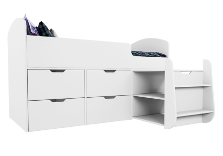 Кровать-чердак Малыш 7 (цвет белый) 160х80 с 4 ящиками от Династия Kids