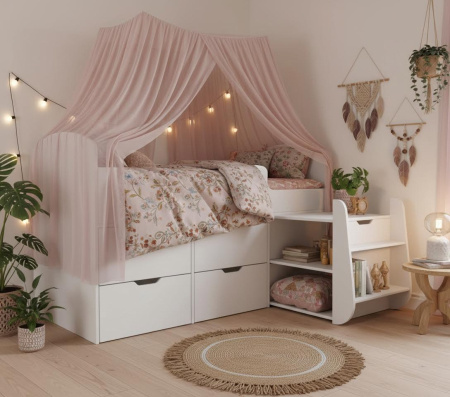 Кровать-чердак Малыш 7 (цвет белый) 160х80 с 4 ящиками от Династия Kids