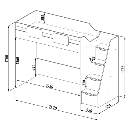 Кровать-чердак 190х90 коллекции Мозаика-2  от Династия Kids