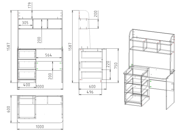 Стол 1000 мм Практик-3 (дуб сонома + белый). Левый/правый от Династия Kids