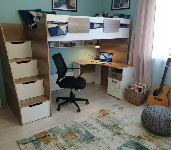 Кровать-чердак Лайт Лофт + угловой столь Твой Стиль