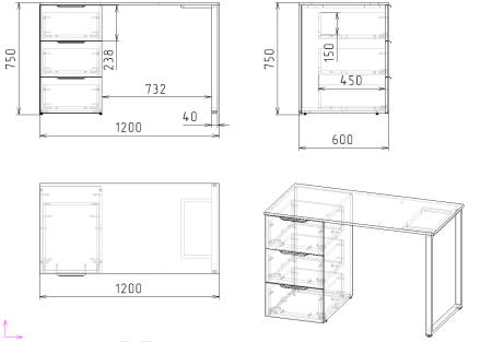 Стол 1200 мм коллекции Брайт Графит-2 от Династия Kids