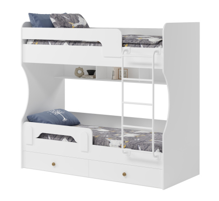 Кровать 2-х ярусная Омега (цвет белый + лестница черная) 190х80 от Династия Kids
