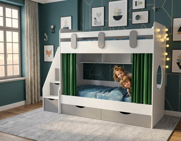 Двухъярусная кровать Фортуна (серебро + белый) 180х80 от Династия Kids