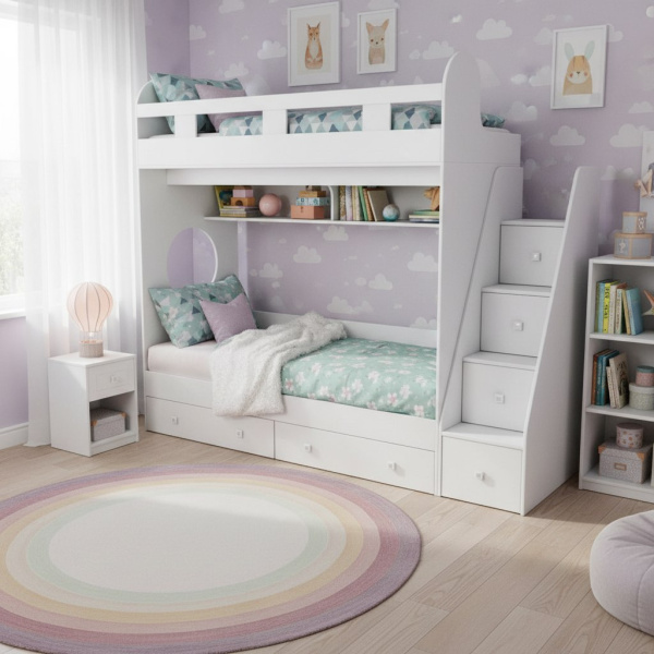 Двухъярусная кровать Юниор-1 (цвет белый) 160х80