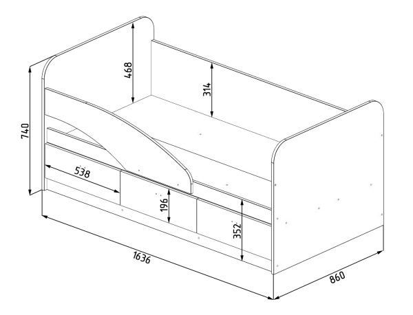 Кровать 160х80 Умка-5 NEW (ручки - дуб) от Династия Kids