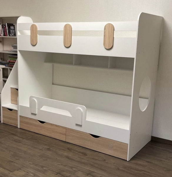 Кровать 2-х ярусная Фортуна 180х80 (дуб золотистый + белый) от Династия Kids