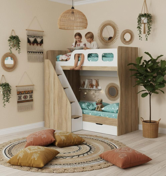 Кровать двухъярусная 190х80 Умка-6 (дуб сонома + белый)